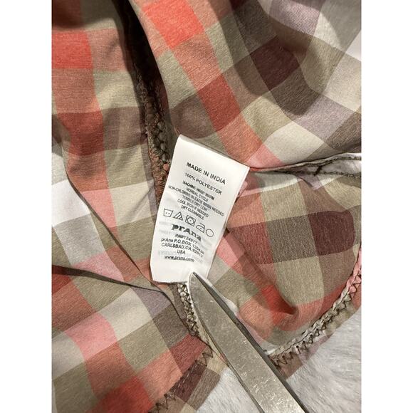 Prana Shirt Mens XL Red Brown White Plaid Slim Fit Polyester Button Up Outdoor - Picture 4 of 13